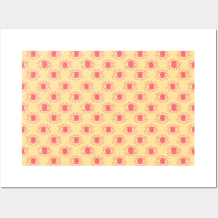 Evil Eye Pattern in Pink and Yellow Posters and Art